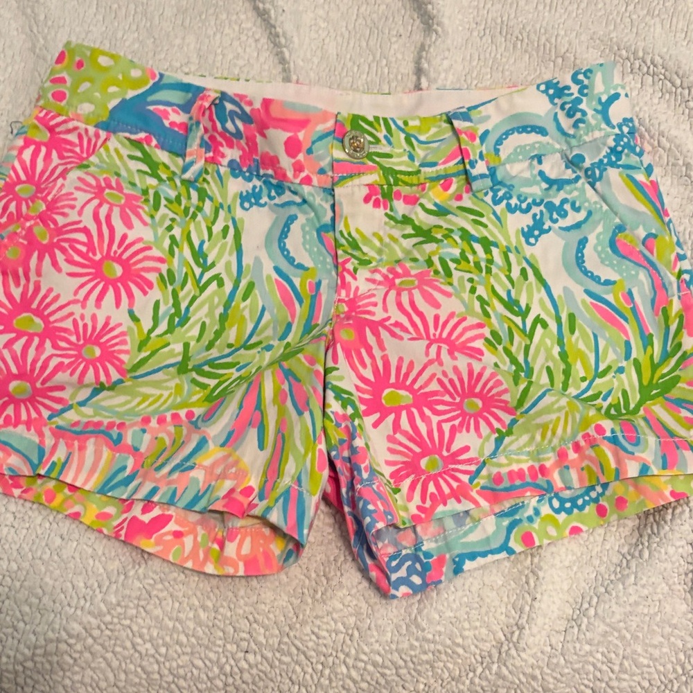 Lilly, Callahan Pink and Green Floral Jean Shorts